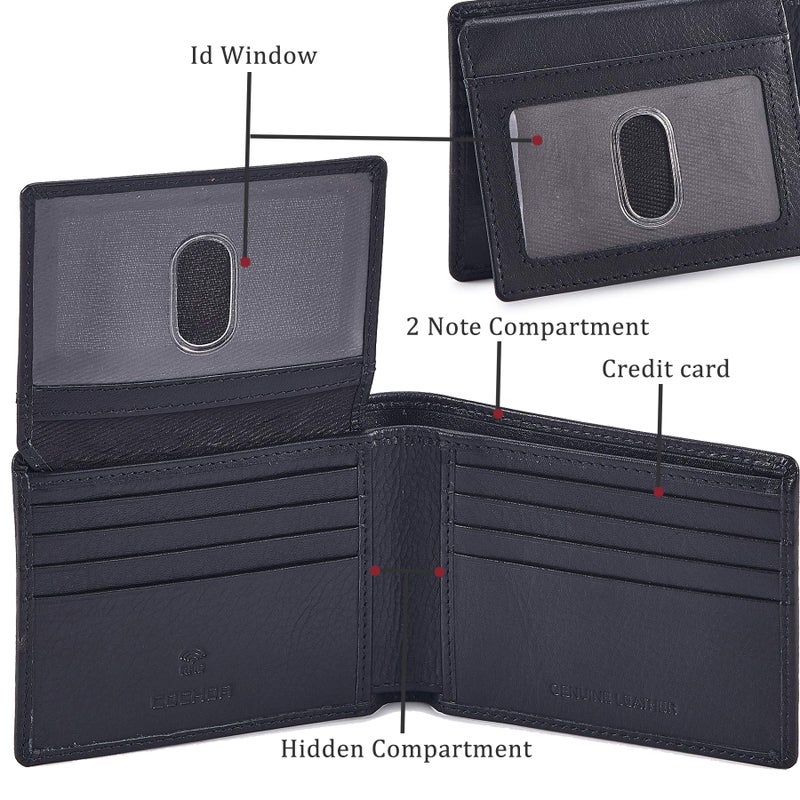 Cochoa Bifold Wallet for Men's Real Genuine Slim Leather RFID Blocking 2 ID Windows Stylish Travel Gift Box (NAPA, BLACK) - Image 4